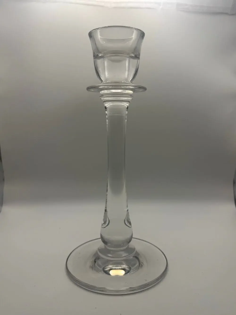 Vintage Clear Hand Blown Glass Candlestick Holder Tall Baluster Stem Taper